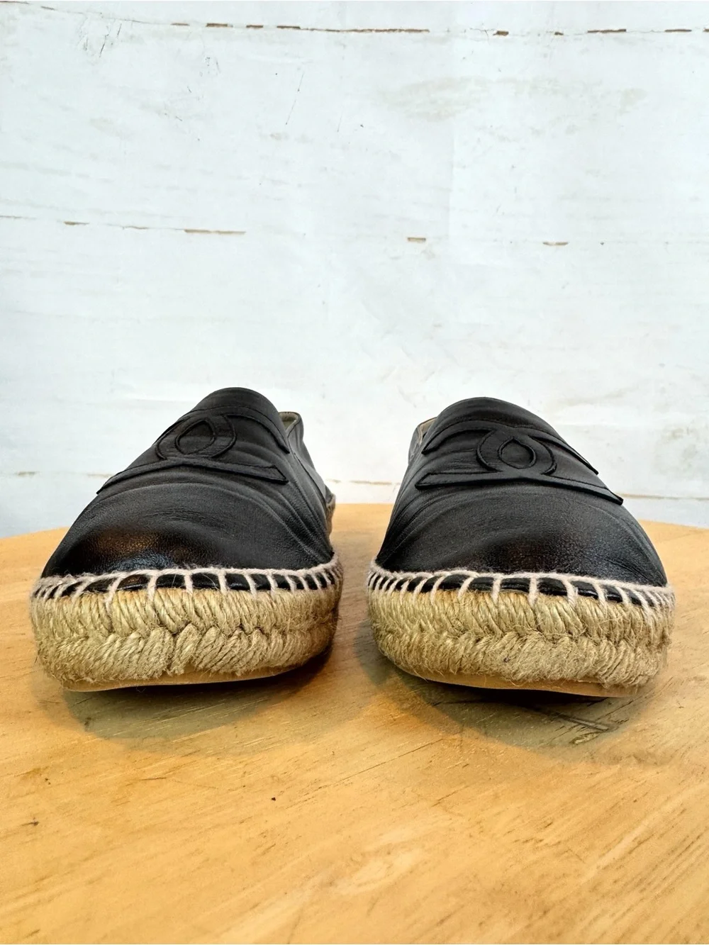 Chanel | Black Leather Pull-On Espadrille Shoes, EU 40